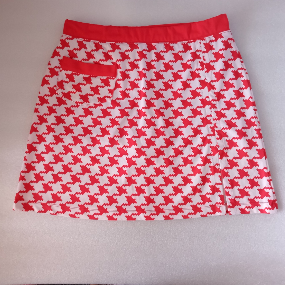 Lopez Women's Golf Skort Red and White Houndstooth Skirt Built In Shorts Size M